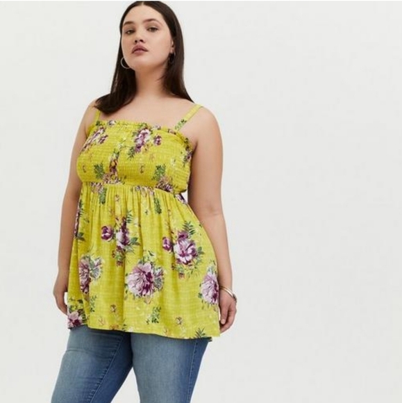 TORRID Plus Size Floral  Babydoll Cami Elastic Strappy Top size 1 - Picture 1 of 14